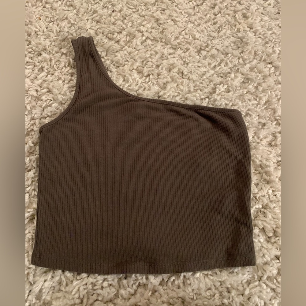 GARAGE Green One Shoulder Tank Top